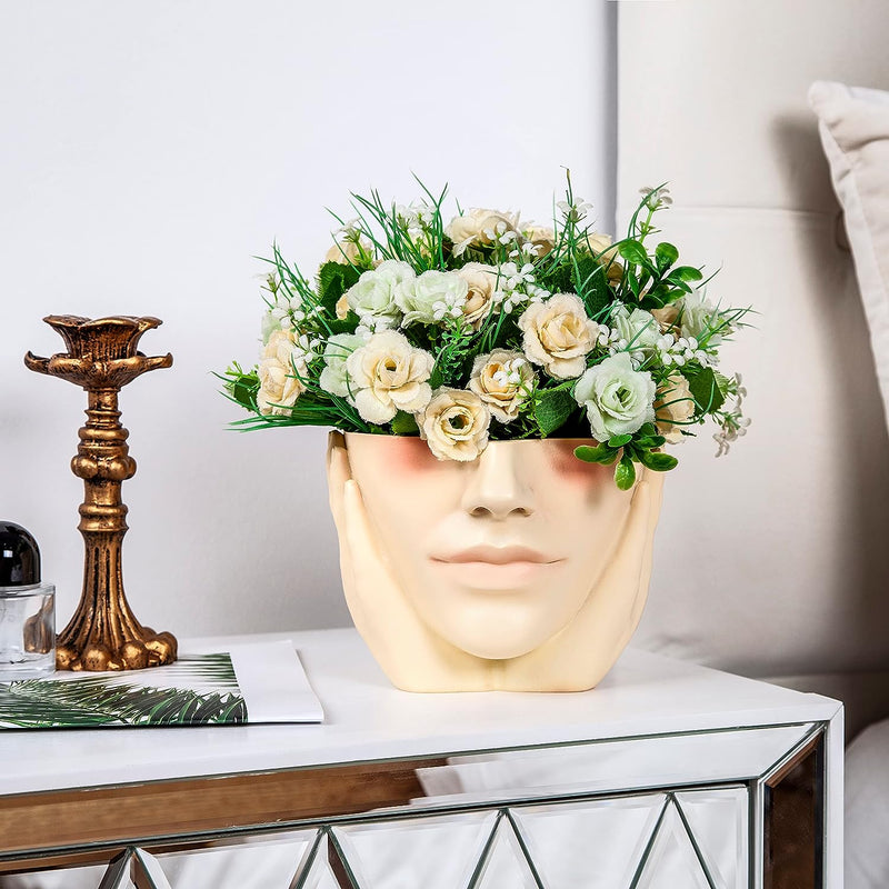 Pretty Woman Face Planter, Home & Garden Ceramic Art Vase, Dry Flower Arrangement for Decorative, Modern Colorful Sculpture White Planter Pot ,Table Centerpieces Wedding Office Kitchen Home Decor