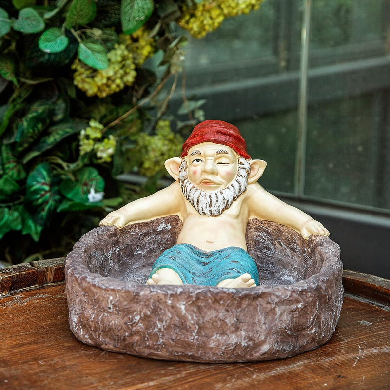 Relaxing Gnome in Pool Garden Sculpture, X-Large - Cute Birdbath