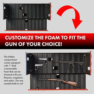 Tactical Rustic Hidden American Flag Gun Storage with Trap Door, Wall Storage with RFID Lock | 35" x 22.5" | Firearm, Magazine and Knives Storage Easy Installation | Secure & Safe Compartment