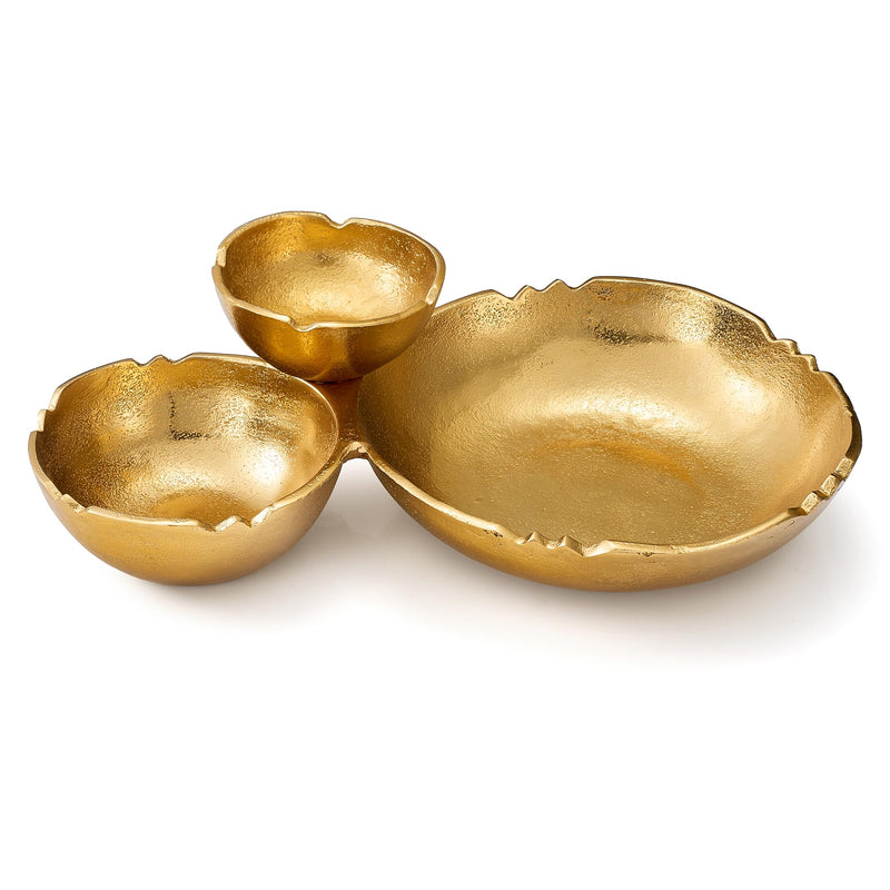 GUTE Cluster of 3 Bowls – Modern Luxury Aluminum Decorative Sculpture | Centerpiece Décor for Dining or Living Room Table Accent | Artistic Display Bowl Set | 14.6" x 9.1" x 13.9" | Gold Finish