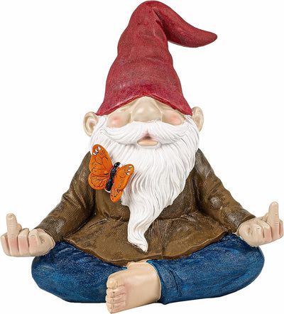Large Meditating Zen Garden Gnome Statue Figurine - Middle Finger Angry Namaste, Nomb Statue Decor Ornament for Flowers Lawn, Patio & Yard Art, Sculpture 9.5" Tall (Naughty Meditating)
