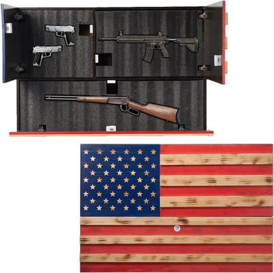 Tactical Rustic Hidden American Flag Gun Storage with Trap Door, Wall Storage with RFID Lock | 35" x 22.5" | Firearm, Magazine and Knives Storage Easy Installation | Secure & Safe Compartment