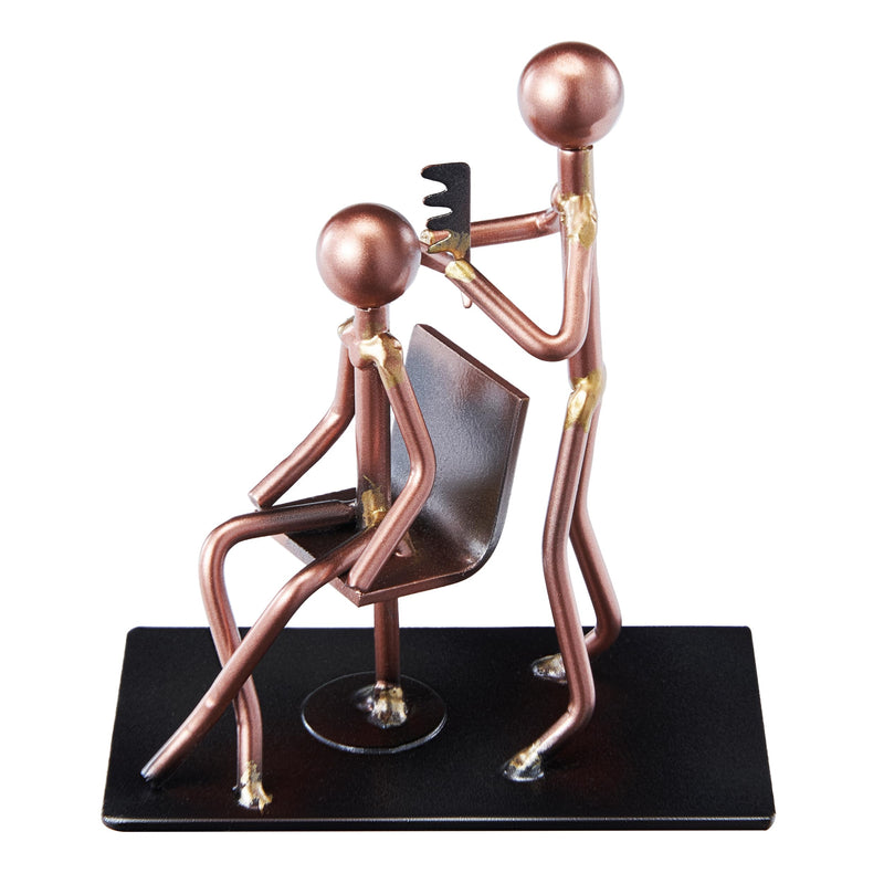 Hairdresser Craft Handmade Figurine – 4.25" L x 4.25" H – Recycled Metal Sculpture & Hand Welded Bronze Finish Art Gift – Barber Shop Decor, Salon Desk Accessories & Hairstylist Appreciation Gifts