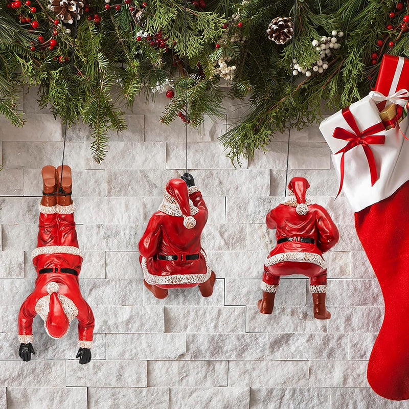 GUTE Set of 3 Climbing Santa Claus Wall Art Decor Sculpture (Set of 3) - Perfect Holiday Decor Gift, 3D Climbing Man Wall Art Sculpture Home Decoration Statue Figurine Home & Office
