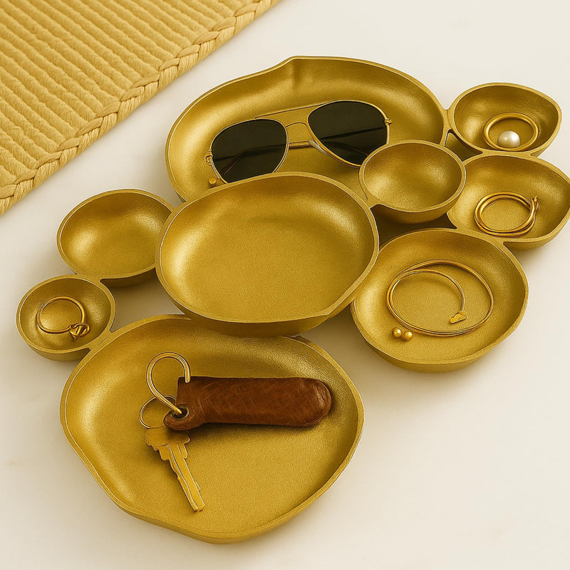 GUTE Cluster Decorative Bowls, Bright Gold Brass - Decoration, Snack Tray Bowl, Chip and Dip Strong Brass Beautiful Room Accent, Perfect for Entertaining, Parties, Home & Wedding Gifts 22"
