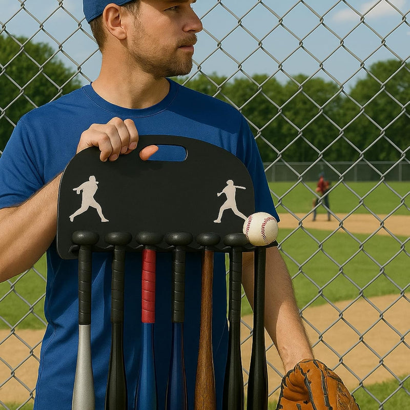Baseball Bat Metal Organizer by Gute - Softball Bat Hanger Rack, Holds 8 Aluminum Bats, Bat Caddy for Fence, Dugouts, Garage, Mounts On Wall For Storage And Display Hardware Included 5" X 17"