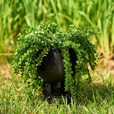 Novelty Peeing Planter Pot - Pour Water and Watch It Come Out The Other End! - Funny Gift Idea, Black Flower, Shrub, Succulent, Greenery Pot - 7" H Spooky Indoor Outdoor Plants & Server Decor (Black)