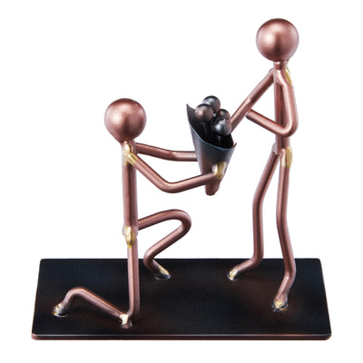Romantic Proposal Handmade Figurine – 4" L x 4" H – Minimalist Recycled Metal Sculpture & Hand Welded Bronze Finish Art Gift – Tabletop Decor, Engagement Gifts & Anniversary Couple Statues