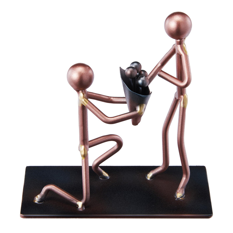 Romantic Proposal Handmade Figurine – 4" L x 4" H – Minimalist Recycled Metal Sculpture & Hand Welded Bronze Finish Art Gift – Tabletop Decor, Engagement Gifts & Anniversary Couple Statues