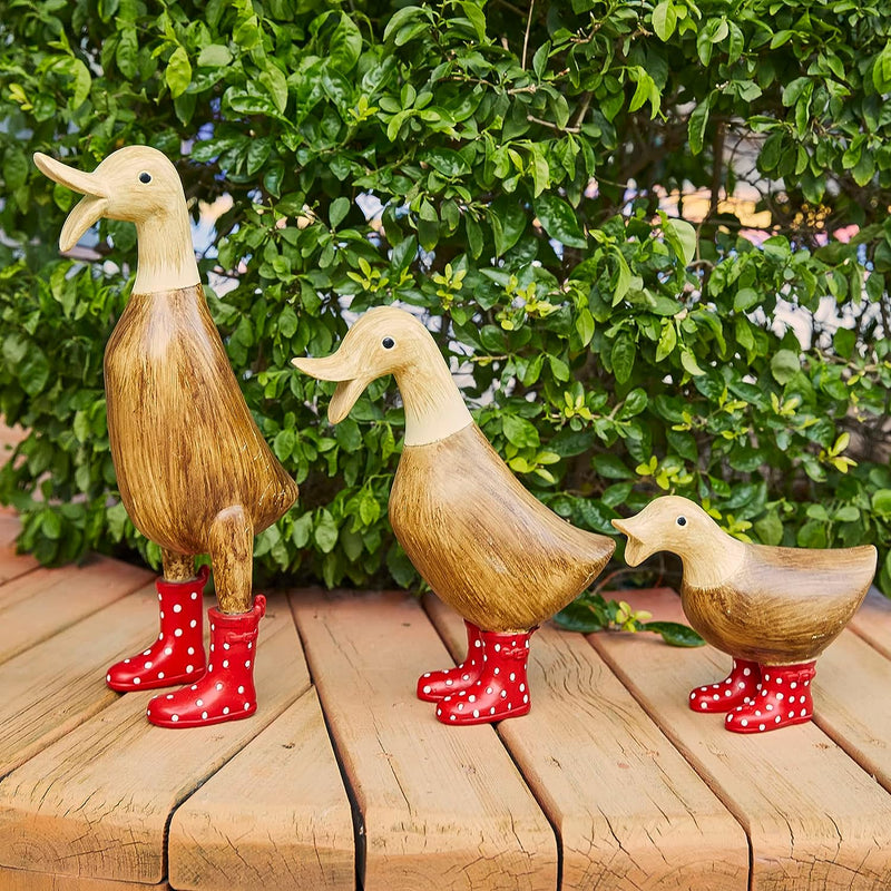 Duck Yard Decorations Yard Art Garden Puddle Ducks with Spotted Wellies Boots - Single - Garden Decor Statues, Duck Figurine Statue - Waterproof Indoor & Outdoor Lawn Gnome Ornament (Medium Duck)