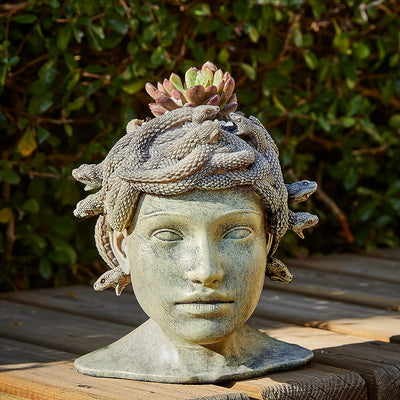 Medusa Head Planter, Large Solid Stone Face Planter Large Garden Decor Statue Flower & Planter Pot Waterproof Outdoor Garden Flower Pot Art Hand Crafted Original Sculpture - Unique Gifts