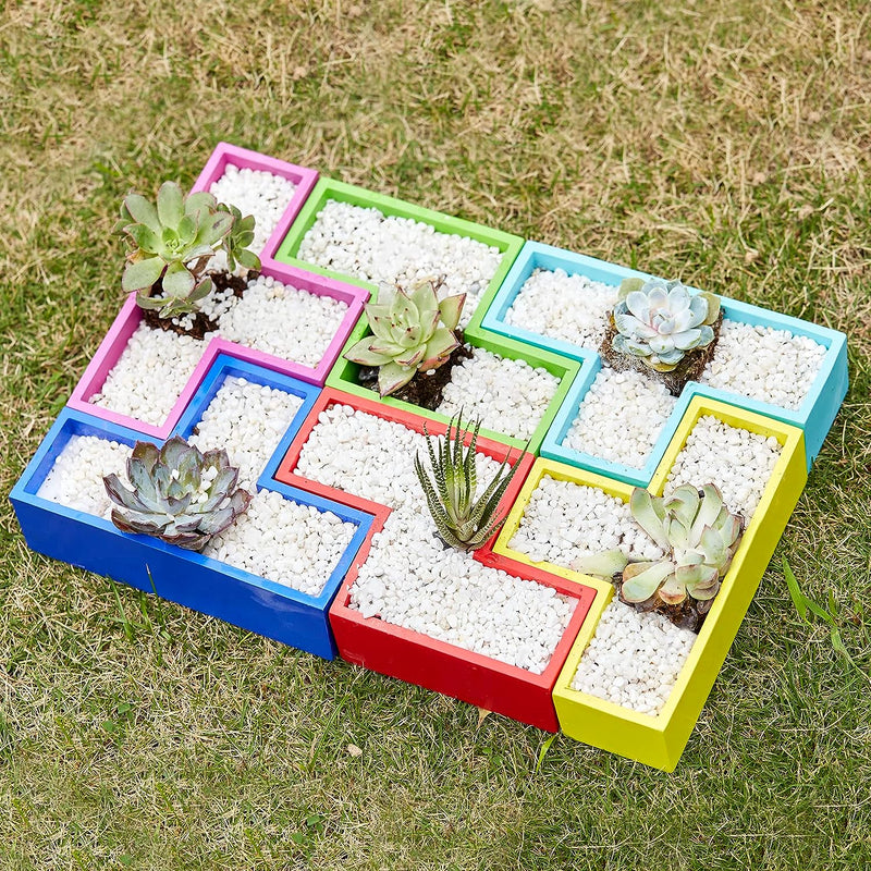 Tetris Succulent Pots Planter Pots, Set of 6 Different Shaped Pieces Puzzle Jigsaw Cute Planters - Large Set, Housewarming Gift, Unique Collection, Succulent and Flower Pots