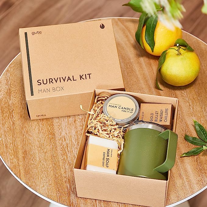  Christmas Box Gift for Men - Mens Box Survival Box for Men   Manly Camping Enthusiast Guy - Valentines Day Unique Gift Ideas for Him,  Boyfriend, Husband, Father, Brother, Son, Boss