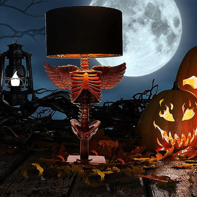 GUTE Skeleton with Wings Lamp 25" H Halloween Skeleton Desk Table Lamp, Goth Decor, Gothic Decor, Skeleton Figurine, Unique Table Gothic Spooky Home Decor for Any Room Gifts Trick Or Treat (Red)