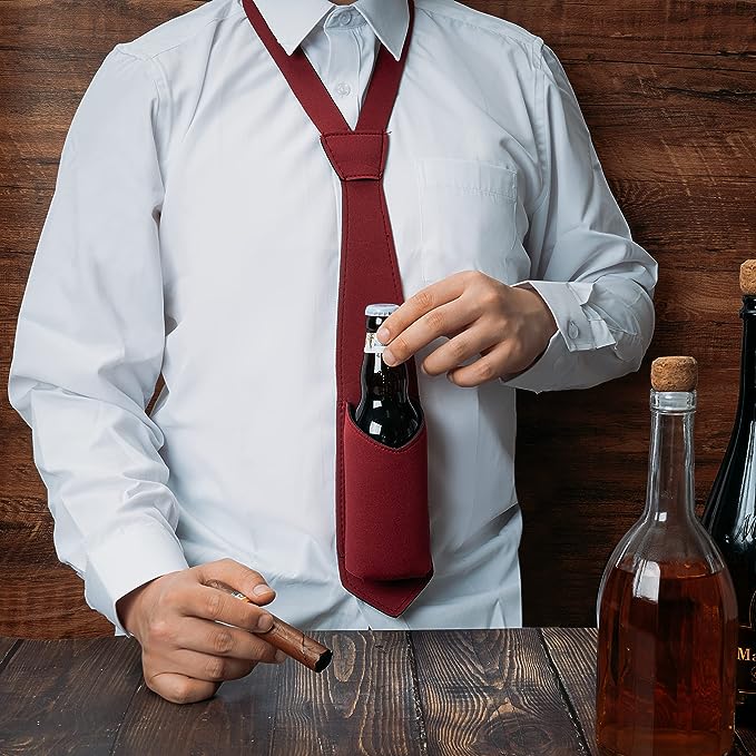 Beer Bottle & Can Holder Tie Necktie for Beer - Groomsmen Necktie Beer Holder, Novelty Beer Pong, Frat, Bachelor Gifts, Bachelor Party Favors, College University Gifts, Grilling & Gag BBQ Gift (6 SET)