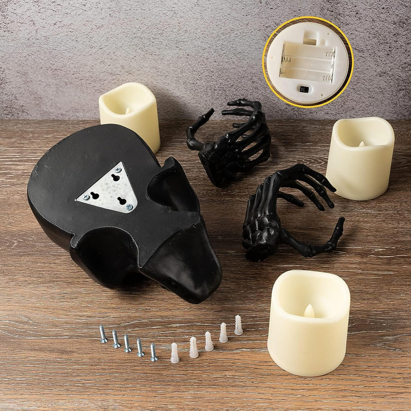 Flickering Wall Candle, Halloween 3 Skeleton Skull and Hand Candles Holder Décor - Flickering LED Candles, Skeleton Hand Decor Set for Decoration, Comes with Screws and Anchors, Scary Goth Décor