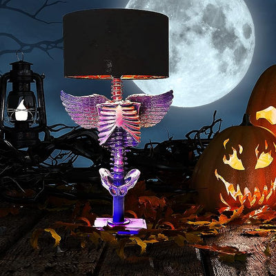 GUTE Skeleton with Wings Lamp 25" H Halloween Skeleton Desk Table Lamp, Goth Decor, Gothic Decor, Skeleton Figurine, Unique Table Gothic Spooky Home Decor for Any Room Trick Or Treat (Purple Lavender)