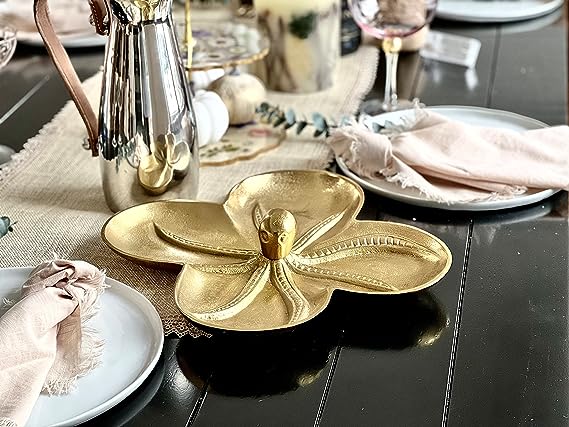 Large Gold Bronze Octopus Snack Bowl Tray Tentacle Decorative