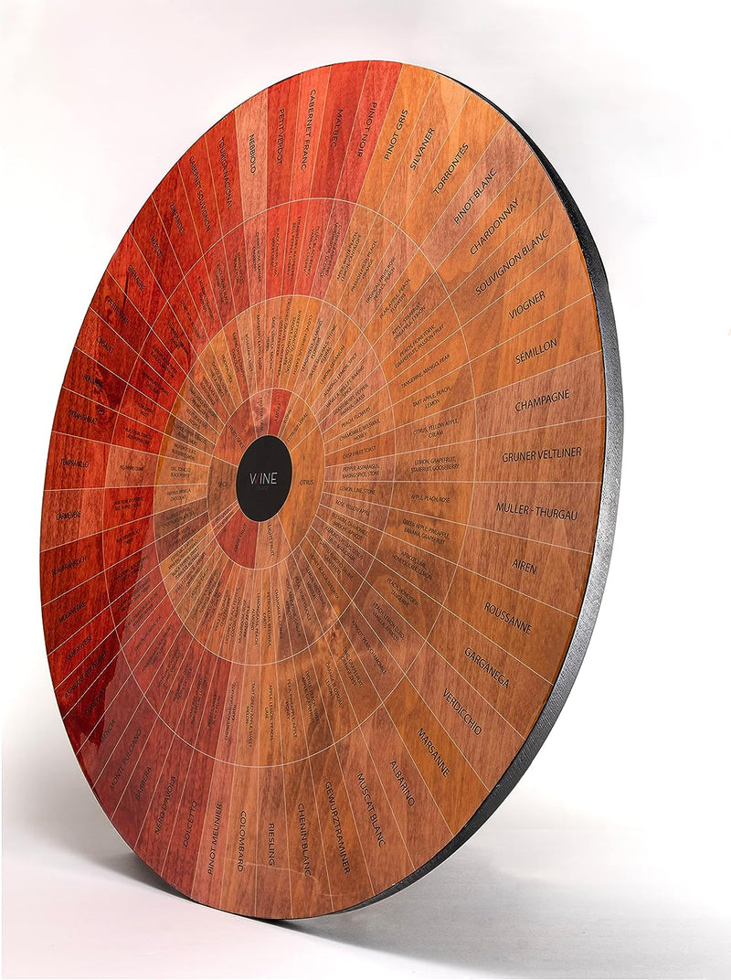 Wine Wheel Handcrafted Wood - for Both Amateurs and Connoisseurs, A Guide to On Tasting, Identifies Primary, Secondary & Tertiary Flavors, as Well As Colors - Use as is, Decor or Cheeseboard (Glossy)