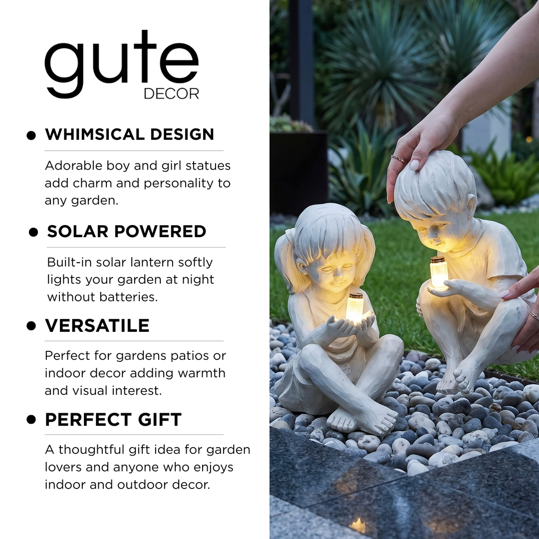 3er Set Gartendeko – Kleine Jungen Skulpturen Aus Keramik, Mit Schmetterling, Wetterfest, 10–25,5 Cm, Für Garten, Beet, Als Geschenk Gartenfiguren Junge