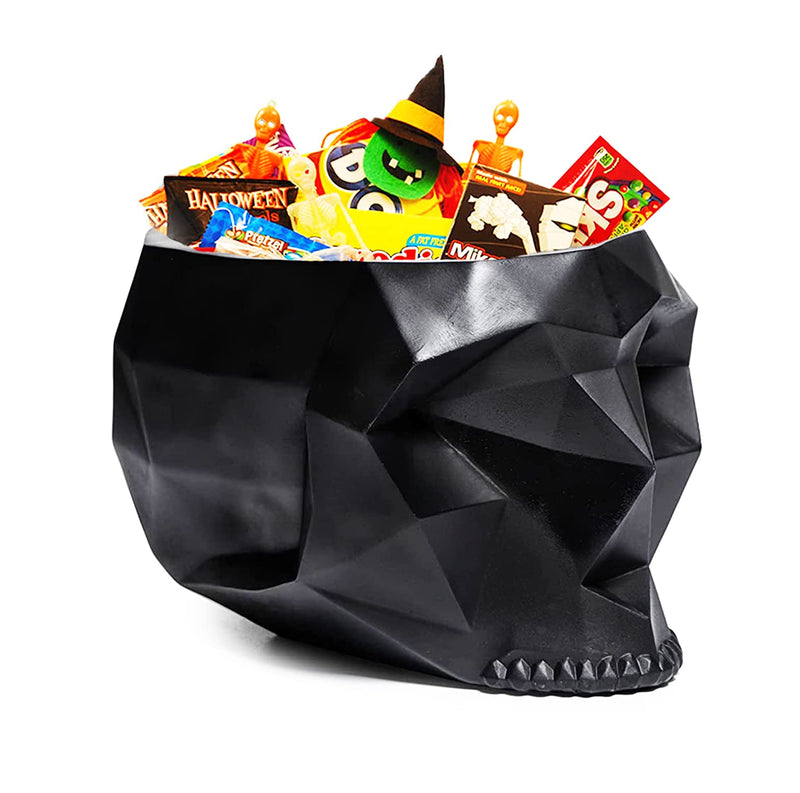 Skeleton Geometrical Skull Halloween Candy Bowl, Plant Planter Pot 6" Deep Polyresin Skulls, Indoor Plants & Flowers - Sweets Sugar Serving Bowl, Goth Spooky Décor Black - Trick Or Treat Unique Gifts