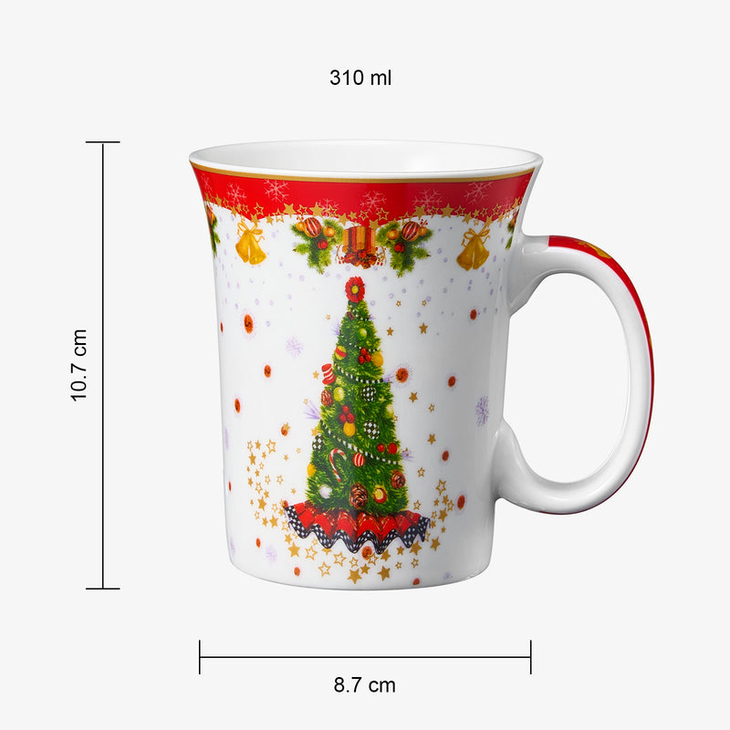 ChriChristmas Santa & Tree Mug - Ceramic Microwave & Dishwasher Safe - 11.5oz Holiday Mugs for Coffee, Hot Chocolate, Eggnog - Merry Christmas - Elf, Tree, Santa Design - Red & Green Great Gift!