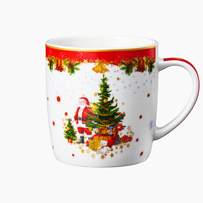 Christmas Tree Santa Hat Festive Mug - Elf & Santas Hat Lid - Ceramic Microwave & Dishwasher Safe - 13oz Holiday Mugs for Coffee, Hot Chocolate, Eggnog - Merry Christmas - Red & Green Great Gift!