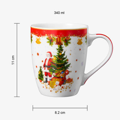 Christmas Santa & Tree Mug - Ceramic Microwave & Dishwasher Safe - 11.5oz Holiday Mugs for Coffee, Hot Chocolate, Eggnog - Merry Christmas - Elf, Tree, Santa Design - Red & Green Great Gift!