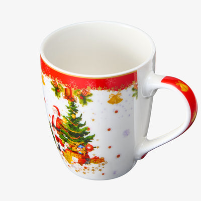 Christmas Santa & Tree Mug - Ceramic Microwave & Dishwasher Safe - 11.5oz Holiday Mugs for Coffee, Hot Chocolate, Eggnog - Merry Christmas - Elf, Tree, Santa Design - Red & Green Great Gift!