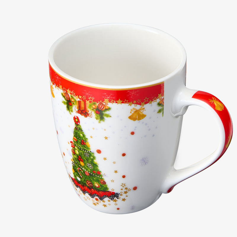 Christmas Tree Mug - Ceramic Microwave & Dishwasher Safe - 11.5oz Holiday Mugs for Coffee, Hot Chocolate, Eggnog - Merry Christmas - Elf, Tree, Santa Design - Red & Green Great Gift!