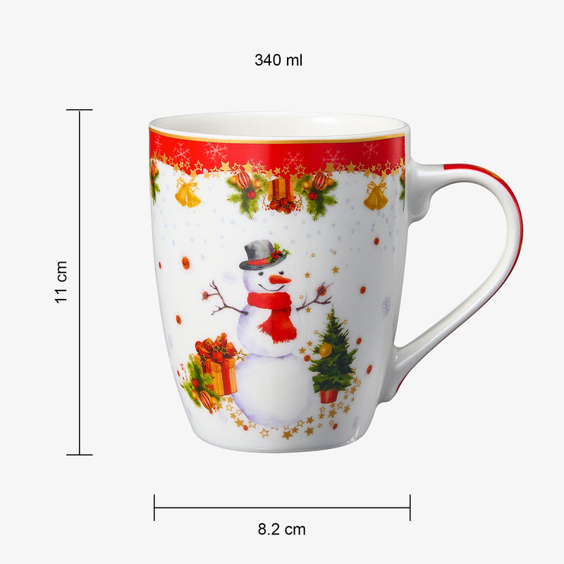 Christmas Snowman Mug - Ceramic Microwave & Dishwasher Safe - 11.5oz Holiday Mugs for Coffee, Hot Chocolate, Eggnog - Merry Christmas - Elf, Tree, Santa Design - Red & Green Great Gift!