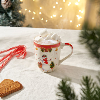 Christmas Snowman Mug - Ceramic Microwave & Dishwasher Safe - 11.5oz Holiday Mugs for Coffee, Hot Chocolate, Eggnog - Merry Christmas - Elf, Tree, Santa Design - Red & Green Great Gift!
