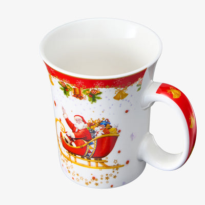 Christmas Santa  Mug - Ceramic Microwave & Dishwasher Safe - 11.5oz Holiday Mugs for Coffee, Hot Chocolate, Eggnog - Merry Christmas - Elf, Tree, Santa Design - Red & Green Great Gift!