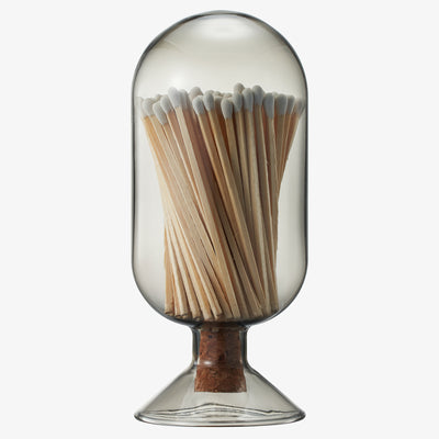 Glass Match Cloche - Baby Blue - Includes 100 Match Sticks with Cork Stopper - Perfect Fireplace, Home, Living Room, Office, Decor, Decorative Candles Matches for Candles, Gifts for Her - 6.7" H X 3"
