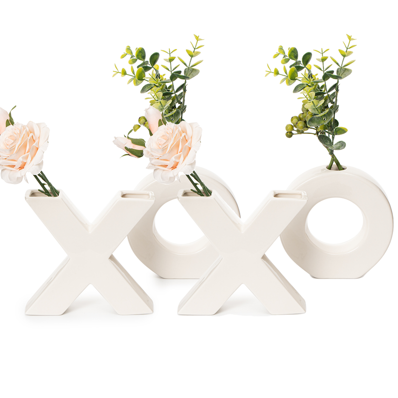 XOXO Vase Set, Two X and O White Flower Vases by Gute - XO Hugs & Kisses Decor Plants Modern Minimalist Art Decorative Centerpiece for Living Room, Bedroom, Kitchen, Office, Love, Wife Gifts 6" H