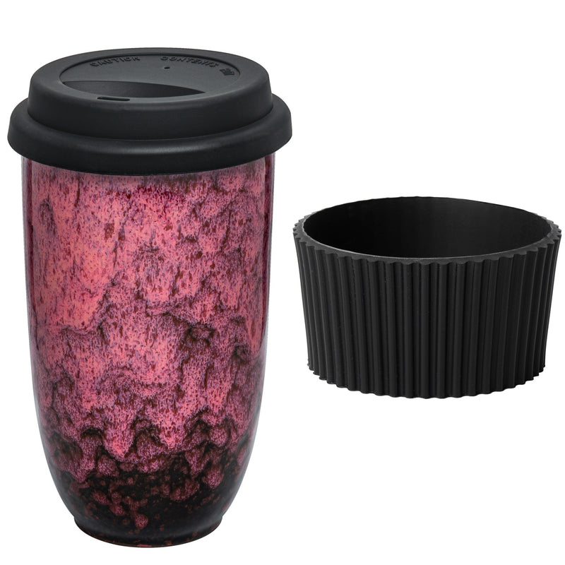 Gute Ceramic Reactive Red Mug 6"H - Tea & Coffee Mug with Splash Proof Lid, Large Red Coffee Mug Water Bottle Red Reactive Glaze Coffee Cup Handmade Pottery Big Tea Cup for Office and Home 16oz