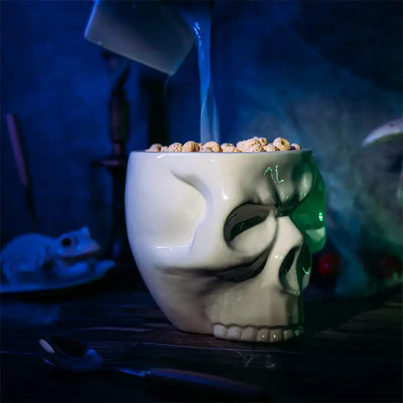 Human Skull Bowl & Cereal Bowl for Eating Skull by Gute - Skeleton & Skull Figurine Head Pasta Bowl Tabletop, Retro Gothic Decor Spooky Halloween Gift for Snacks, Desserts, Fruit, Soup, Pasta 6.4" H
