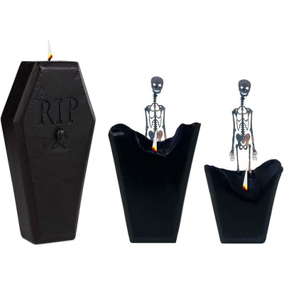 Candles Skull Coffin Skeleton Halloween Candle R.I.P. 7x5 Inches Burns 12 Hours! Spooky Decorations & Decor - Skull & Bones Goth Candles - Decor Spooky Horror Gift Gothic Gift Trick Or Treat