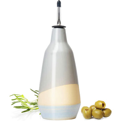 GUTE Cruet Ceramic Olive Oil Dispenser Bottle - Gift for Him and Her - 400ml Vinegar Cruet Bottle with Pourers - Blue Olive Oil Carafe for Kitchen - Cruet for Vinegar and Oil 9" H 3" W