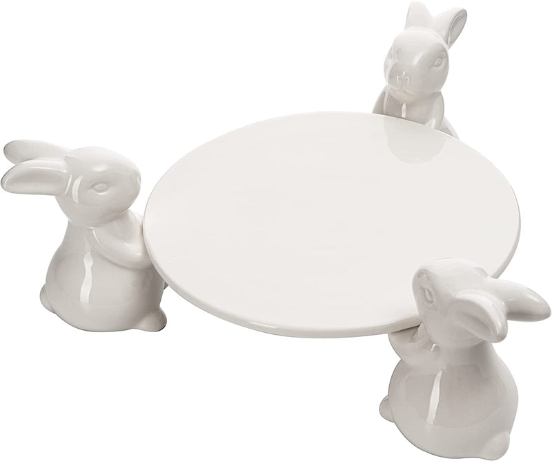 Bunny Cupcake & Cake Holder Pedestal Stand, Ceramic Dessert Plates for Snacks Cookies, Bunny Candy Dish Gift, 8 Inch White, Easter Christmas Holiday Birthday Party Decor Gifts for Home - by Gute