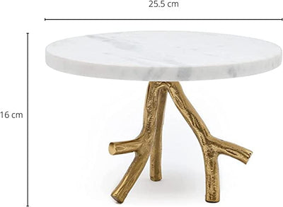 Marble Footed Pedestal Cake Stand with an Accented Gold Design by Gute