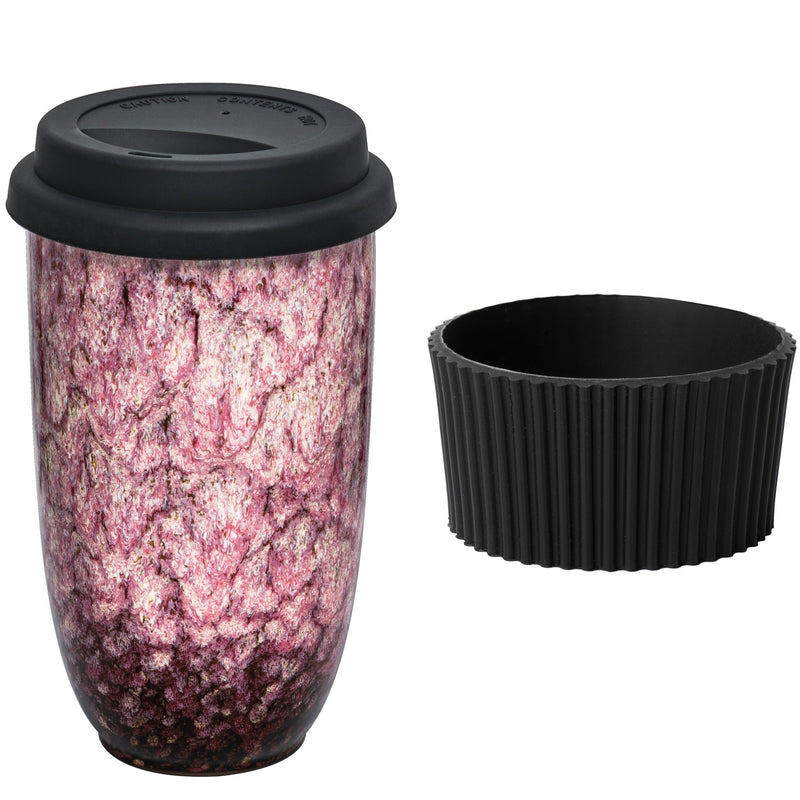 Gute Ceramic Reactive Pink Mug 6"H - Tea & Coffee Mug with Splash Proof Lid, Large Pink Coffee Mug Pink Reactive Glaze Coffee Cup Handmade Pottery Big Tea Cup for Office and Home 16oz