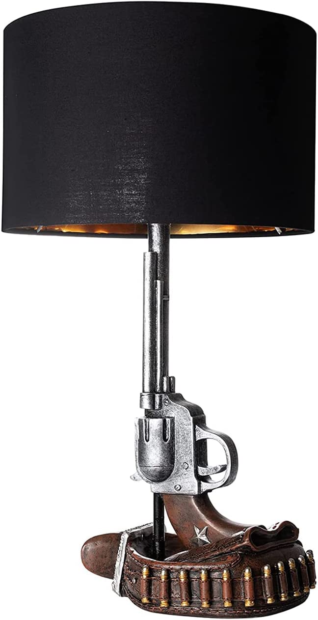 GUTE Revolver Six Shooter Pistol Lamp, Western Cowboy Gun Lamps, Old West Decor - Rustic Ammo Belt Decorations - for Saloon, Desktop, General Store or Bedside Table with Shade 20" Tall