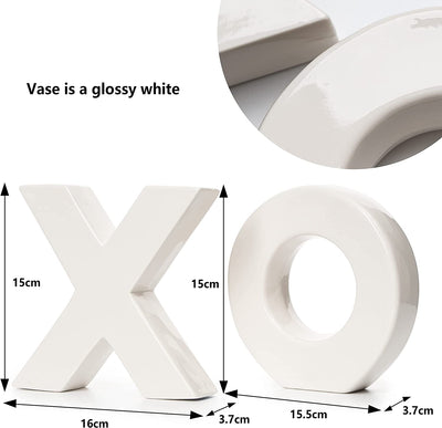 XOXO Vase Set, Two X and O White Flower Vases by Gute - XO Hugs & Kisses Decor Plants Modern Minimalist Art Decorative Centerpiece for Living Room, Bedroom, Kitchen, Office, Love, Wife Gifts 6" H