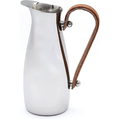Stainless Steel Silver Water Pitcher Carafe with Leather Handle 10"H by Gute - Elegant Mirror Finish Bell Shaped Jug, For Hot/Cold Water, Iced Tea, Coffee, Sangria, Lemonade, and Flowers 42oz Capacity