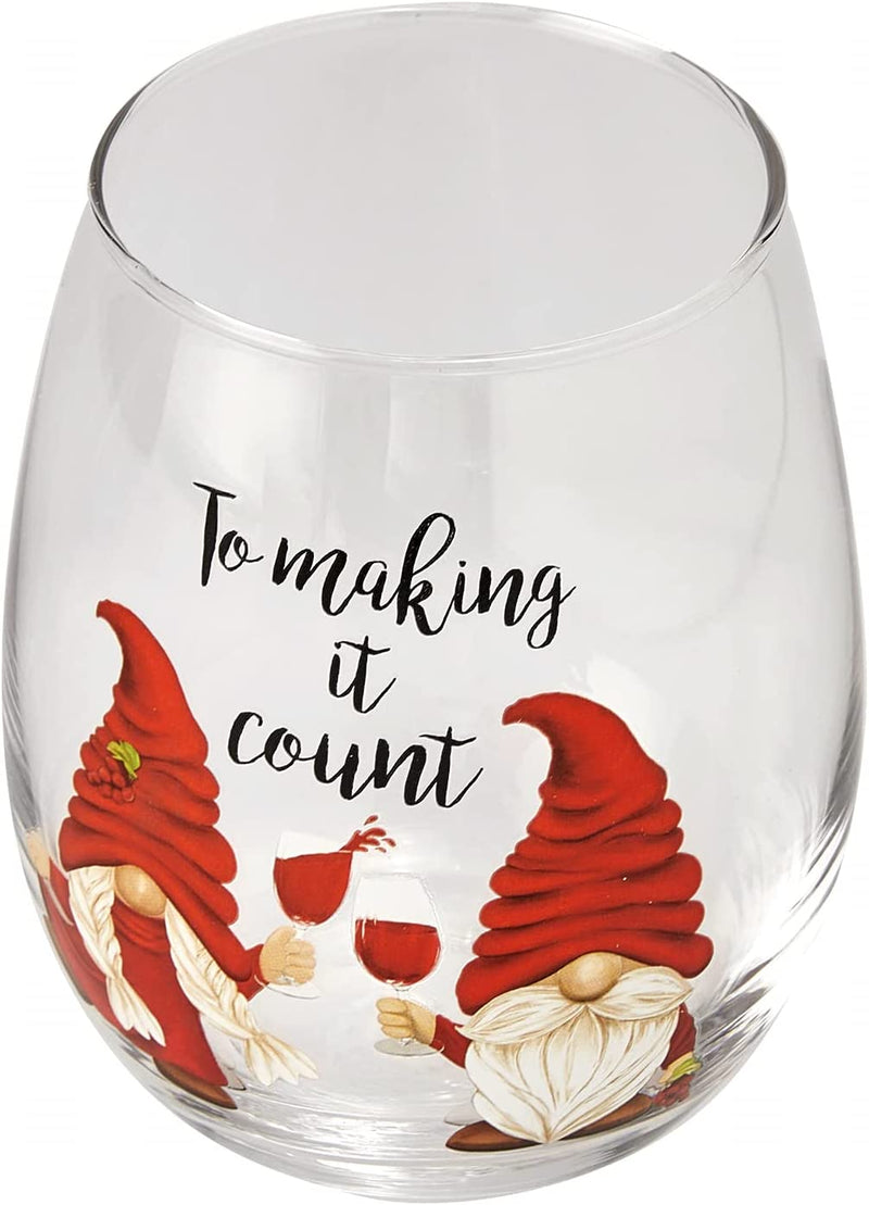 Santa Gnome Stemless Wine Glass with Wooden Lid by Gute - 17.5oz Holiday Tumbler for Cocktails, Champagne, Eggnog - Christmas, Thanksgiving, Winter, Birthday, Housewarming Gift