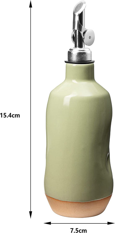 Olive Oil Dispenser Bottle Stoneware Ceramic, Perfect Home Decor Gift, Reduce Oxidation, Suitable For Storage Of Oil, Vinegar, Coffee Syrups & Other Liquids - Stainless Steel Spout 15Oz