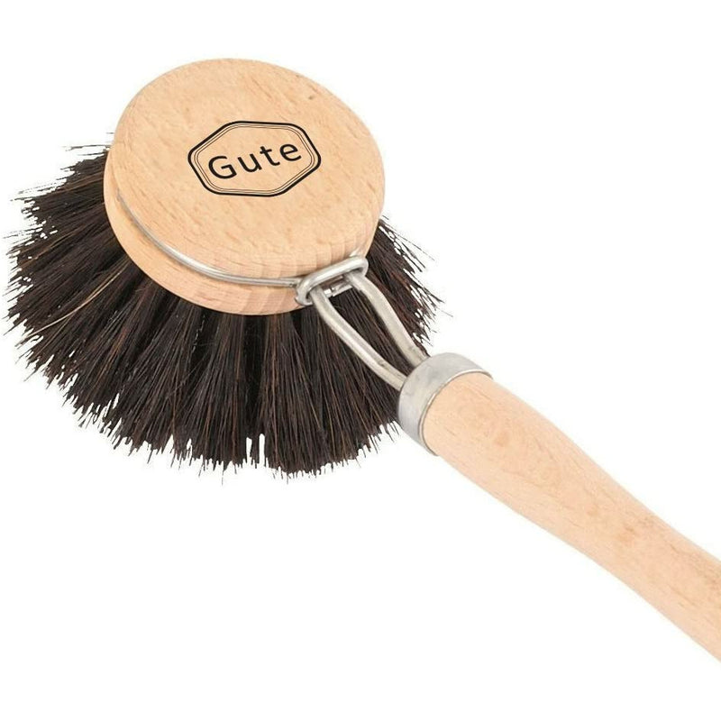 Gute Beautiful Soft Horsehair Bristle Dish Brush 2-inch Head, 7-1/2 Inch Long Beechwood Handle (Black Bristles)