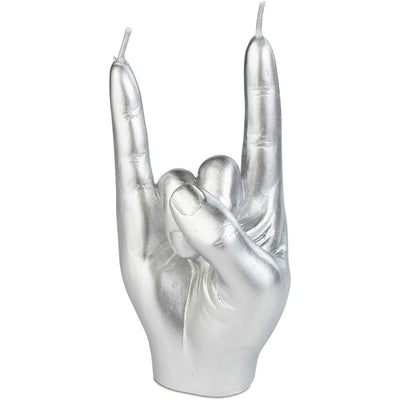 Gute Rock & Roll Hand Candle, Sign of The Horns Hand Gesture Candle, Gift for Music Lovers, Rockers, Bikers, Rock Lovers! - 15x10cm (Silver)