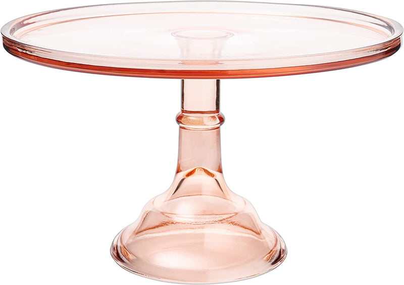 Colorful Glass Footed Crystal Cake Stand 12" Large Pretty Cake Stand, Stands for Dessert Table, Wedding, Baby Shower, Serving Trays for Party or Brunch Decorations, Cake Plate Serving Platter (Pink)